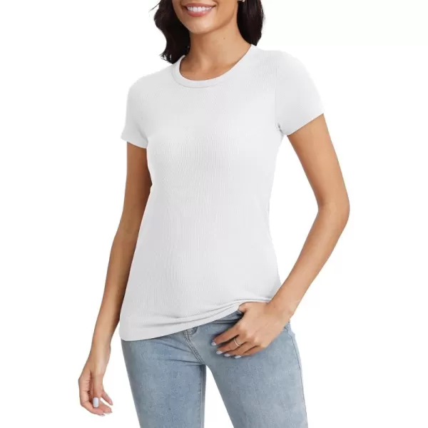 Urban CoCo Womens Crewneck Short Sleeve Slim Fit TShirt Summer Casual Ribbed Basic Tee TopsWhite