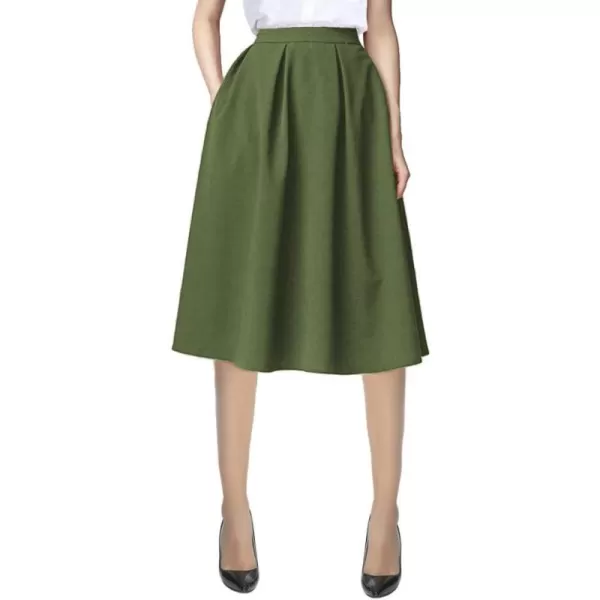 Urban CoCo Womens Modest Knee Length Casual Work Solid Pocket Elastic Midi Skirt with PocketArmy Green