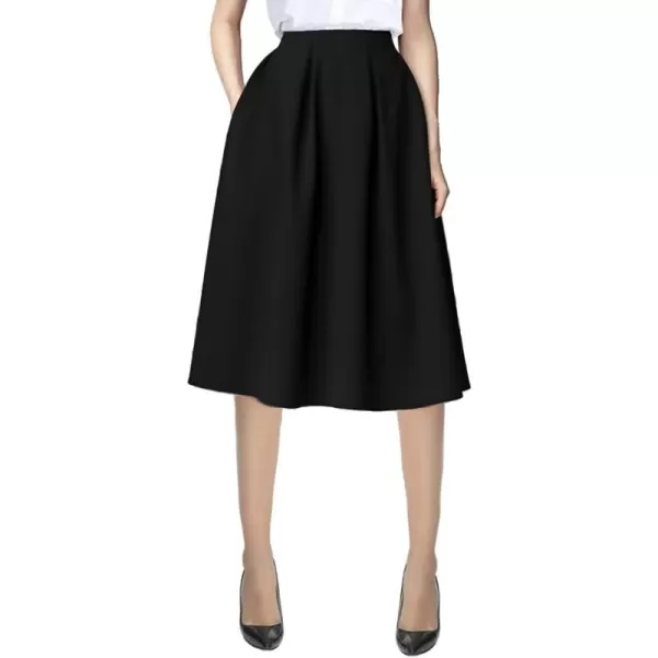 Urban CoCo Womens Modest Knee Length Casual Work Solid Pocket Elastic Midi Skirt with PocketBlack