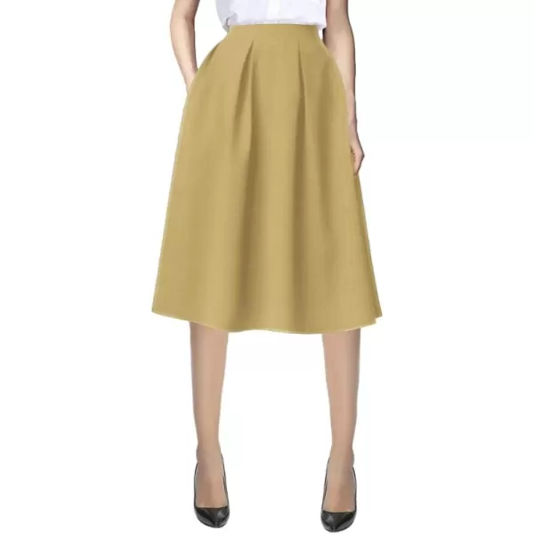 Urban CoCo Womens Modest Knee Length Casual Work Solid Pocket Elastic Midi Skirt with PocketCamel