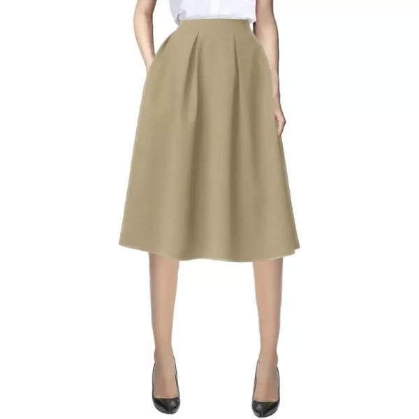 Urban CoCo Womens Modest Knee Length Casual Work Solid Pocket Elastic Midi Skirt with PocketKhaki