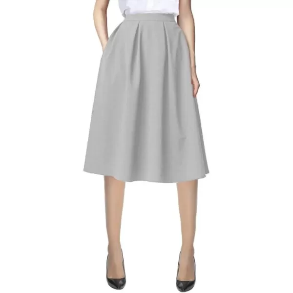 Urban CoCo Womens Modest Knee Length Casual Work Solid Pocket Elastic Midi Skirt with PocketLight Grey