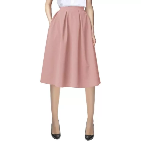 Urban CoCo Womens Modest Knee Length Casual Work Solid Pocket Elastic Midi Skirt with PocketPink