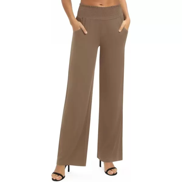 Urban CoCo Womens Solid Wide Leg Palazzo Lounge Pants Casual Straight Leg High Waist Stretch PantsCamel