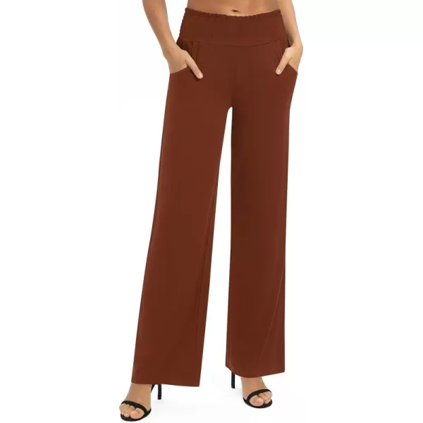 Urban CoCo Womens Solid Wide Leg Palazzo Lounge Pants Casual Straight Leg High Waist Stretch PantsCaramel