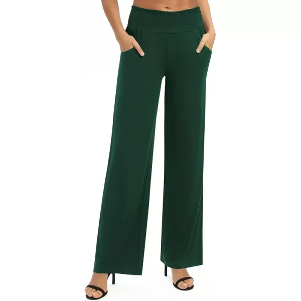 Urban CoCo Womens Solid Wide Leg Palazzo Lounge Pants Casual Straight Leg High Waist Stretch PantsDark Green