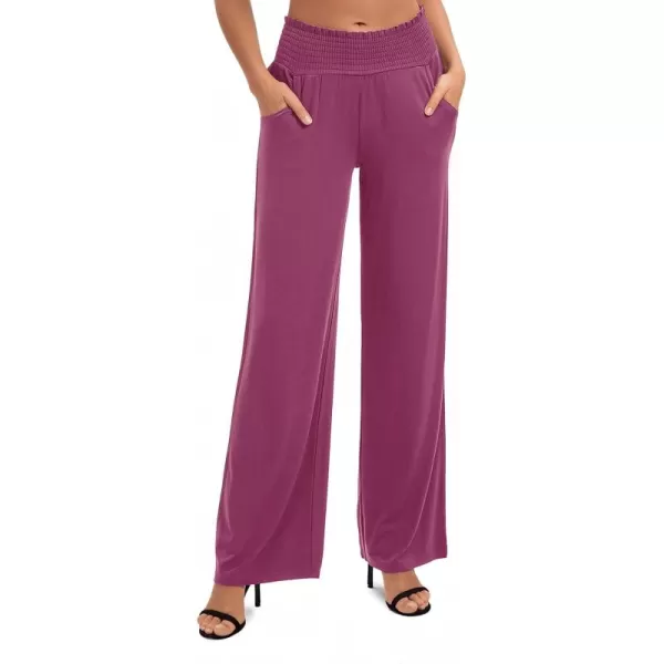 Urban CoCo Womens Solid Wide Leg Palazzo Lounge Pants Casual Straight Leg High Waist Stretch PantsFuchsia Rose