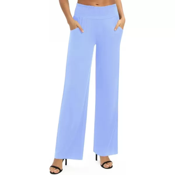 Urban CoCo Womens Solid Wide Leg Palazzo Lounge Pants Casual Straight Leg High Waist Stretch PantsLight Blue