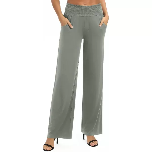 Urban CoCo Womens Solid Wide Leg Palazzo Lounge Pants Casual Straight Leg High Waist Stretch PantsLight Gray