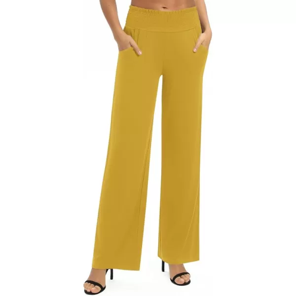 Urban CoCo Womens Solid Wide Leg Palazzo Lounge Pants Casual Straight Leg High Waist Stretch PantsMustard