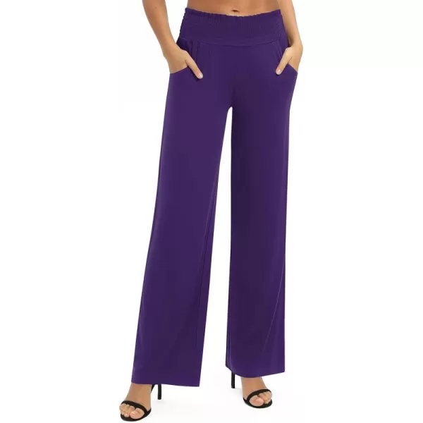 Urban CoCo Womens Solid Wide Leg Palazzo Lounge Pants Casual Straight Leg High Waist Stretch PantsPurple