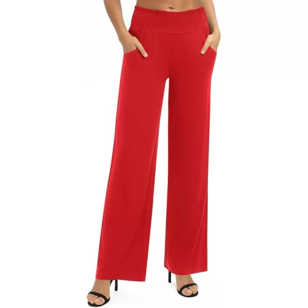 Urban CoCo Womens Solid Wide Leg Palazzo Lounge Pants Casual Straight Leg High Waist Stretch PantsRed