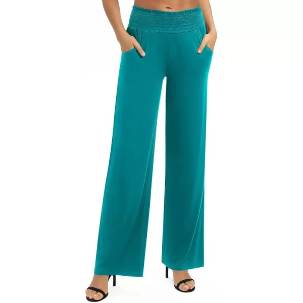 Urban CoCo Womens Solid Wide Leg Palazzo Lounge Pants Casual Straight Leg High Waist Stretch PantsTeal
