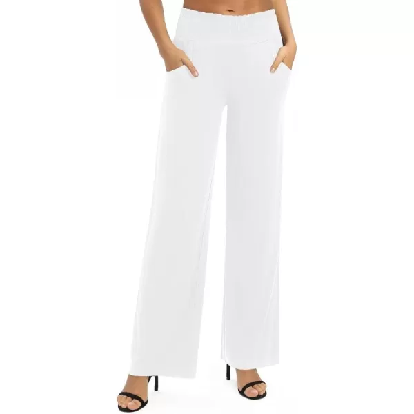 Urban CoCo Womens Solid Wide Leg Palazzo Lounge Pants Casual Straight Leg High Waist Stretch PantsWhite