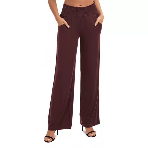 Urban CoCo Womens Solid Wide Leg Palazzo Lounge Pants Casual Straight Leg High Waist Stretch PantsWindsor Wine