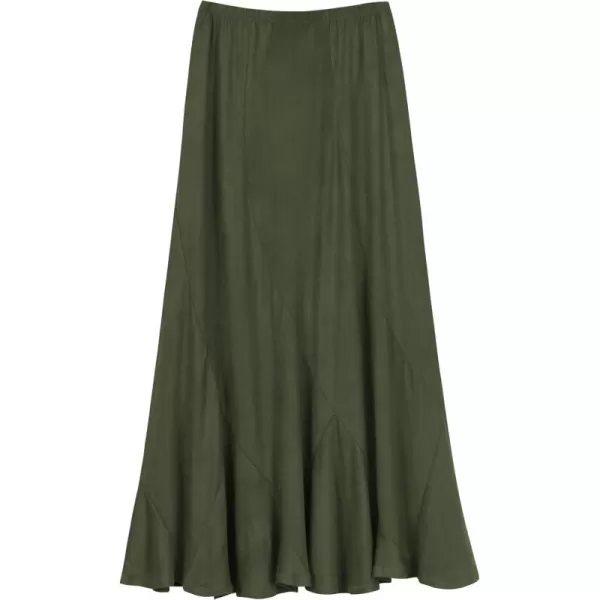 Urban CoCo Womens Vintage Elastic Waist ALine Long Midi SkirtArmy Green