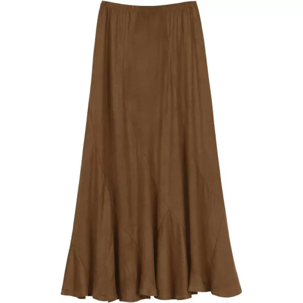 Urban CoCo Womens Vintage Elastic Waist ALine Long Midi SkirtBrown