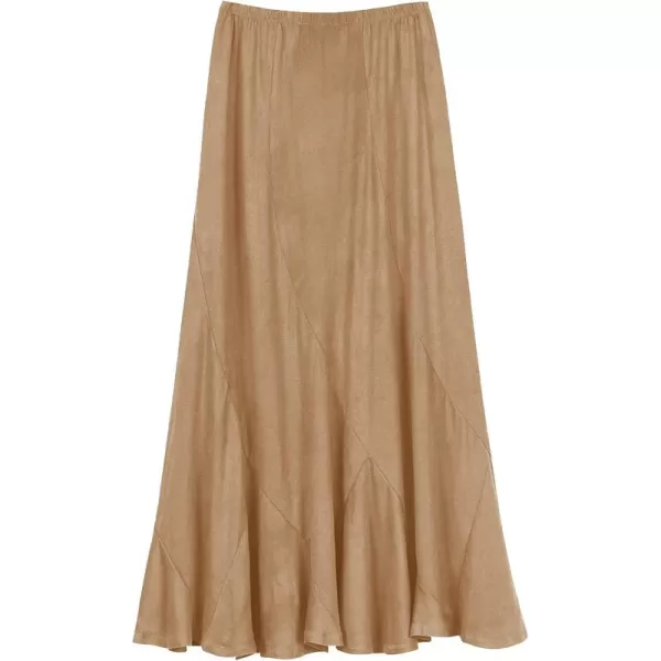 Urban CoCo Womens Vintage Elastic Waist ALine Long Midi SkirtKhaki