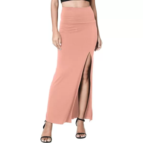 Urban CoCo Womens Vintage High Waist Bodycon Split Maxi SkirtPink