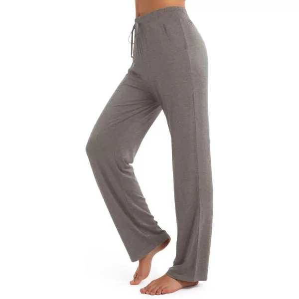 Urban CoCo Womens Straight Leg Long Pants Elastic High Waist Drawstring Casual Trousers with PocketsChocolate