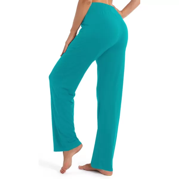 Urban CoCo Womens Straight Leg Long Pants Elastic High Waist Drawstring Casual Trousers with PocketsTeal
