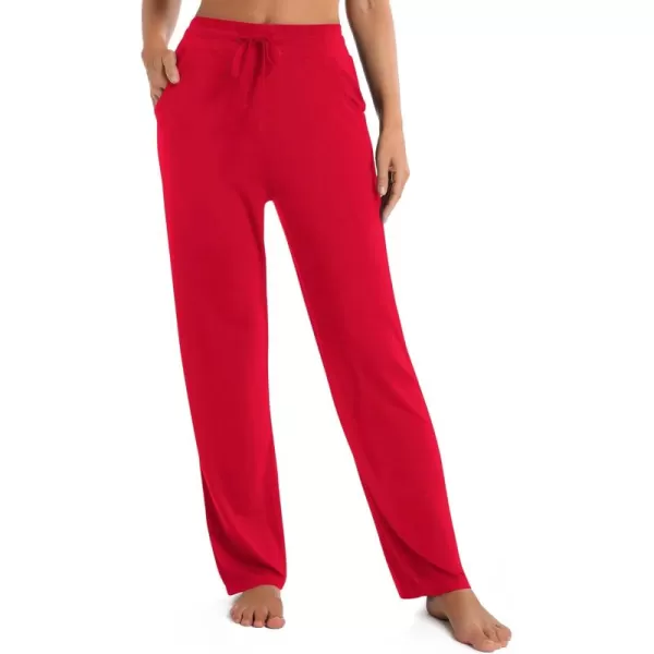 Urban CoCo Womens Straight Leg Long Pants Elastic High Waist Drawstring Casual Trousers with PocketsRed