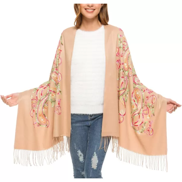 imageUrban CoCo Womens Embroidered Oversize Tassel Shawl Scarf Wraps for Women1camel