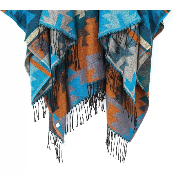 imageUrban CoCo Womens Printed Tassel Open front Poncho Cape Cardigan Wrap ShawlSeries 4blue