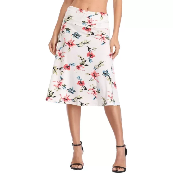 imageUrban CoCo Womens Ruched High Waist Knee Length Jersey ALine Stretchy Flared Casual Skirt 3