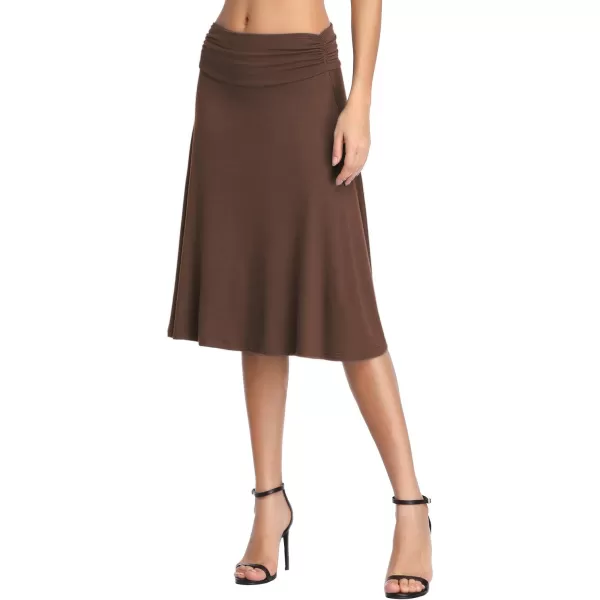 imageUrban CoCo Womens Ruched High Waist Knee Length Jersey ALine Stretchy Flared Casual SkirtBrown