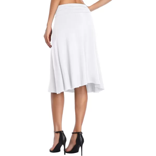 imageUrban CoCo Womens Ruched High Waist Knee Length Jersey ALine Stretchy Flared Casual SkirtWhite