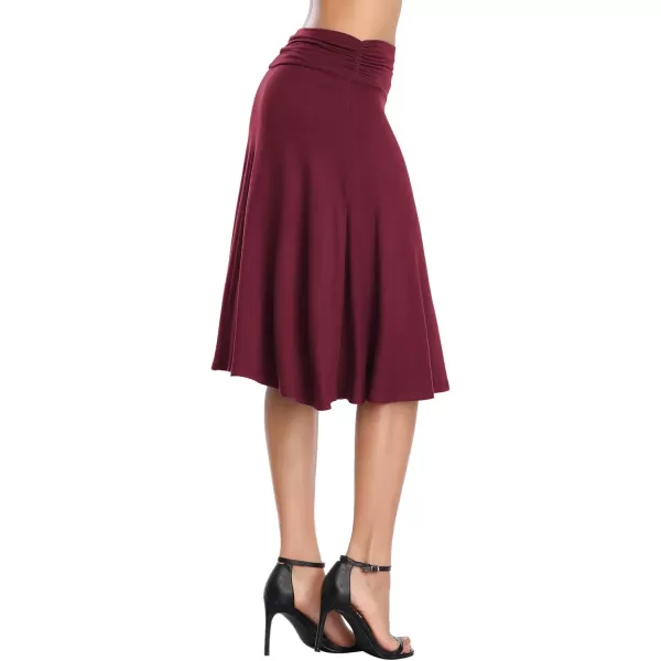 imageUrban CoCo Womens Ruched High Waist Knee Length Jersey ALine Stretchy Flared Casual SkirtWine Red