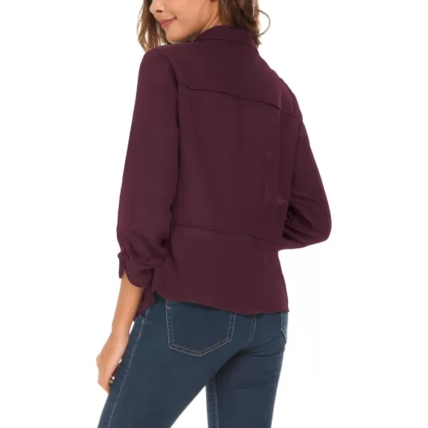 imageUrban CoCo Womens Ruched Sleeve Lightweight Thin Chiffon BlazerMulberry