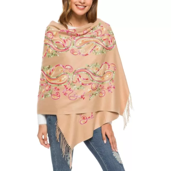 imageUrban CoCo Womens Embroidered Oversize Tassel Shawl Scarf Wraps for Women1camel