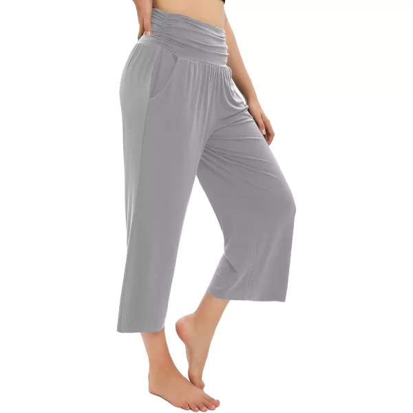 imageUrban CoCo Womens Comfy Yoga Capri Pants Casual Wide Leg Sweatpants High Waist Stretch Cropped PantsLight Grey
