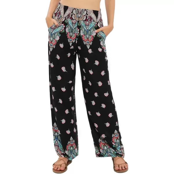 imageUrban CoCo Womens Elastic High Waist Boho Floral Print Pants Palazzo Wide Leg Lounge Pants2