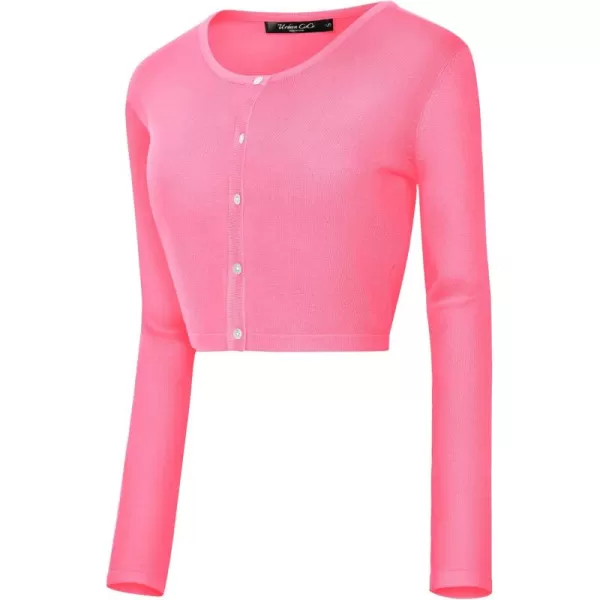imageUrban CoCo Womens Button Down Crew Neck Cropped Cardigan Lightweight Shrug Kint SweaterCoral