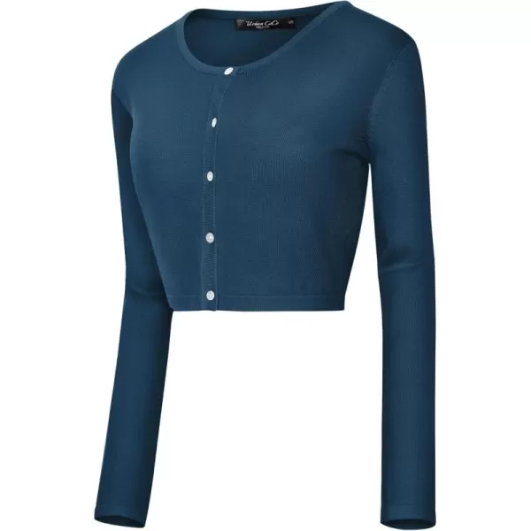 imageUrban CoCo Womens Button Down Crew Neck Cropped Cardigan Lightweight Shrug Kint SweaterInk Blue