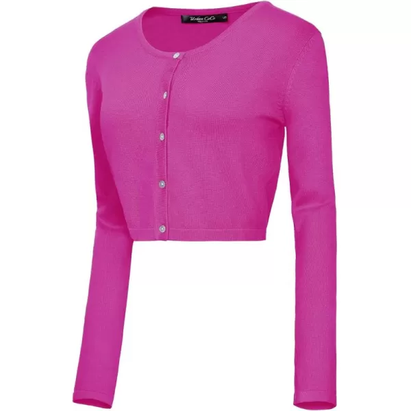 imageUrban CoCo Womens Button Down Crew Neck Cropped Cardigan Lightweight Shrug Kint SweaterRose