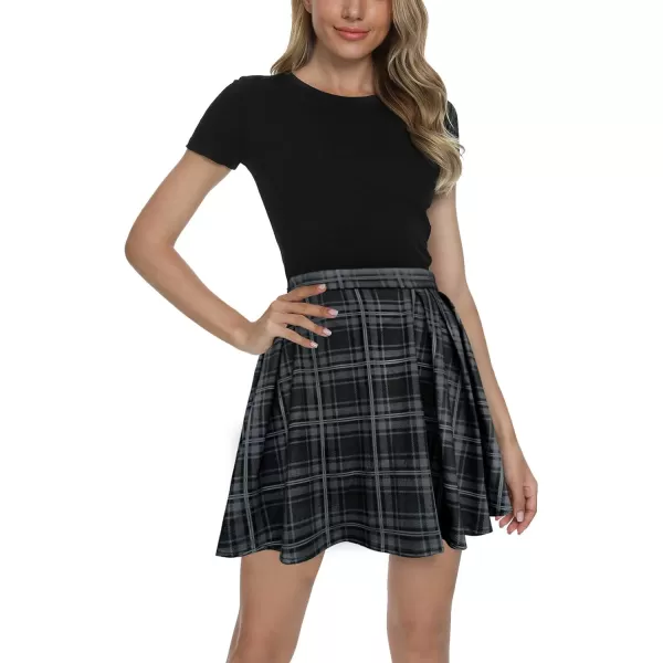 imageUrban CoCo Women Plaid Pleated Mini Skater Skirt High Waisted School SkirtGrey
