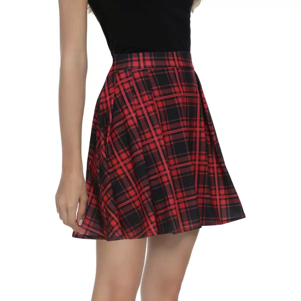imageUrban CoCo Women Plaid Pleated Mini Skater Skirt High Waisted School SkirtRed