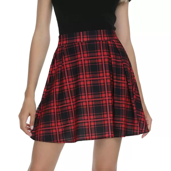imageUrban CoCo Women Plaid Pleated Mini Skater Skirt High Waisted School SkirtRed