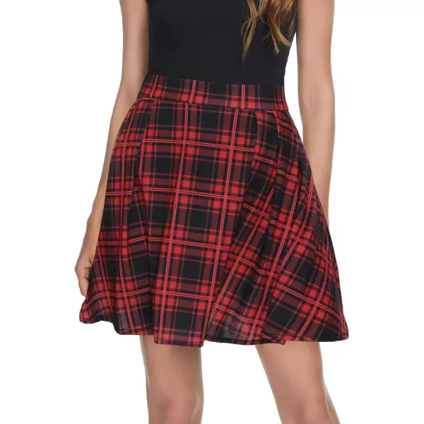 imageUrban CoCo Women Plaid Pleated Mini Skater Skirt High Waisted School SkirtRed