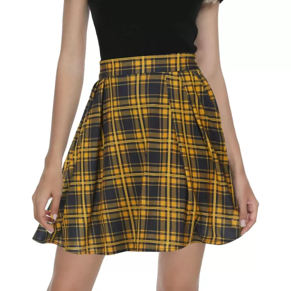 imageUrban CoCo Women Plaid Pleated Mini Skater Skirt High Waisted School SkirtTurmeric