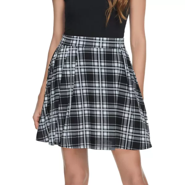 imageUrban CoCo Women Plaid Pleated Mini Skater Skirt High Waisted School SkirtWhite