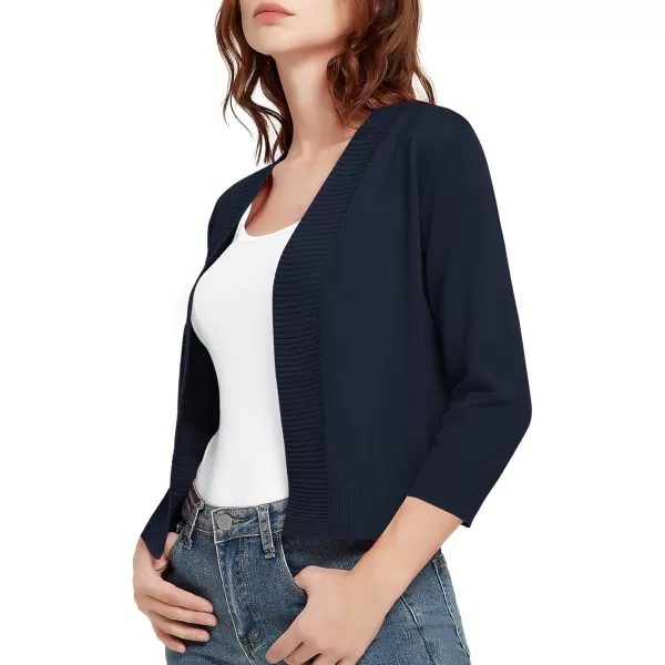 imageUrban CoCo Womens 34 Sleeve Cropped Cardigan Sweater Lightweight Open Front Shrug for DressesNavy Blue