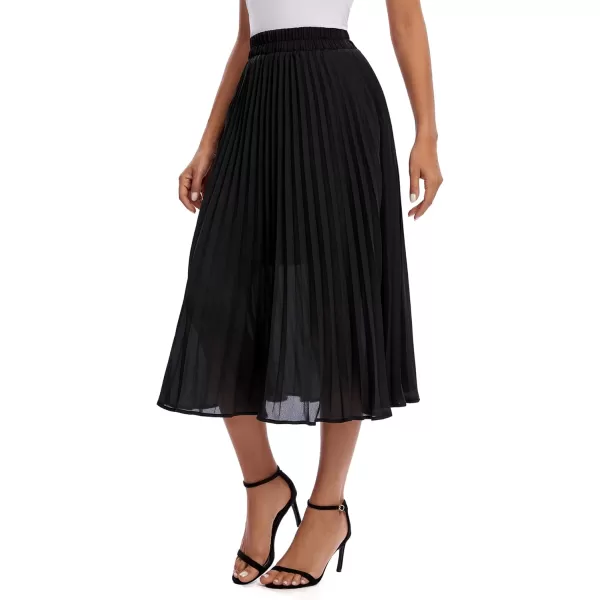 imageUrban CoCo Womens Elastic High Wasit Pleated Skirt Woven Casual Midi Swing SkirtBlack