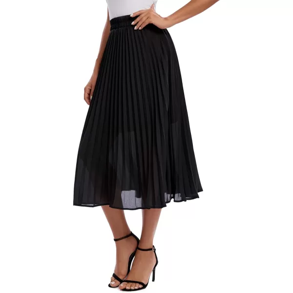 imageUrban CoCo Womens Elastic High Wasit Pleated Skirt Woven Casual Midi Swing SkirtBlack