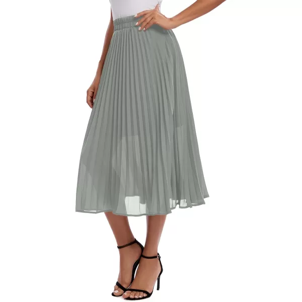 imageUrban CoCo Womens Elastic High Wasit Pleated Skirt Woven Casual Midi Swing SkirtDark Grey