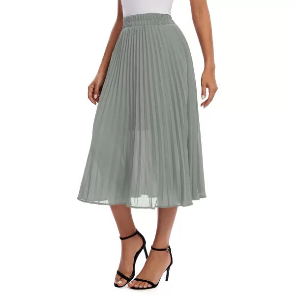 imageUrban CoCo Womens Elastic High Wasit Pleated Skirt Woven Casual Midi Swing SkirtDark Grey